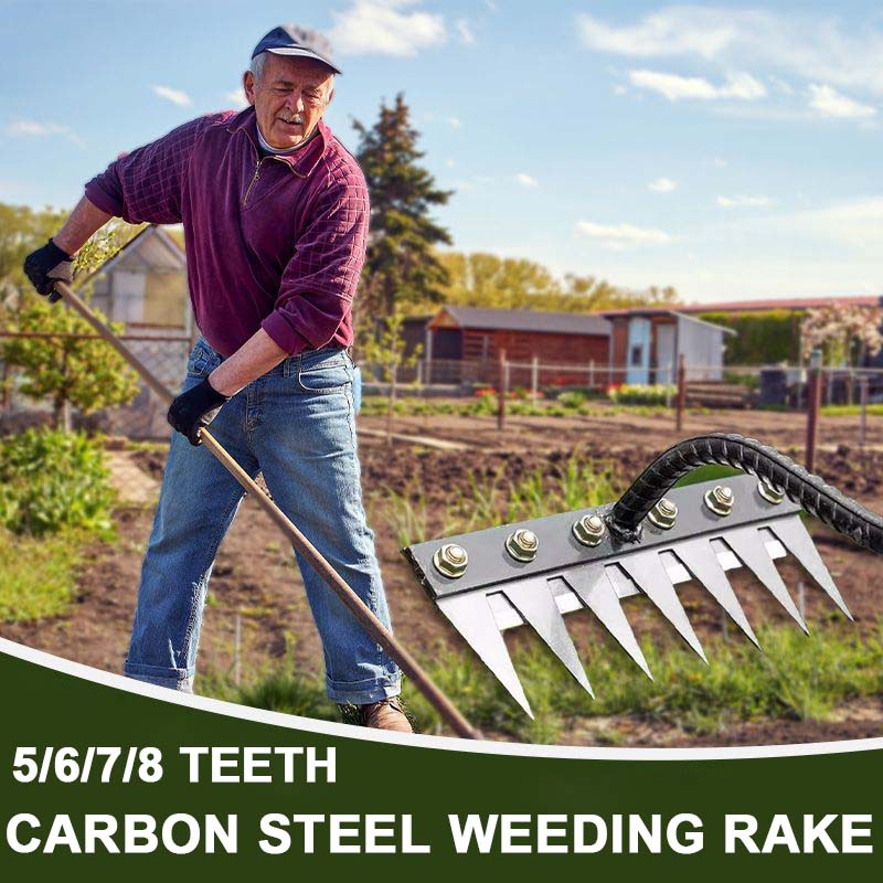 🔥🌿 Limited-time 58% OFF! 🌱 5/6/7/8-tine carbon steel weeding rake—comfortable grip, rakes through to the bottom, pulls weeds right out by the roots! 🧤✨