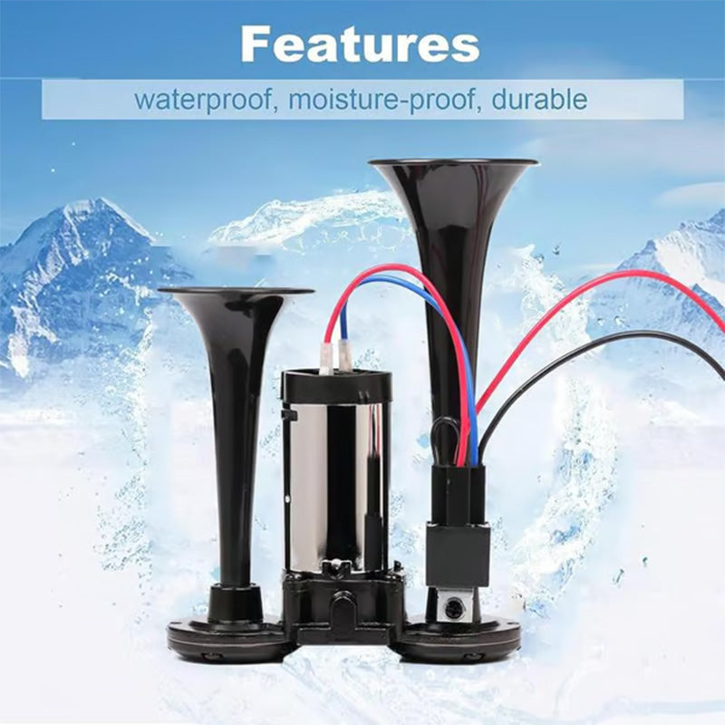🚨🔥 150 dB train horn for SUVs & lorries: 12V/24V universal, military-grade waterproof – safety meets authority! 🚗💨 Easy to connect, impossible to miss in an emergency.