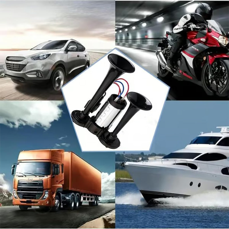 🚨🔥 150 dB train horn for SUVs & lorries: 12V/24V universal, military-grade waterproof – safety meets authority! 🚗💨 Easy to connect, impossible to miss in an emergency.