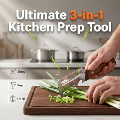 🥳HOT SALE🥳💞24K+ SOLD! Scallion Tool – From £7.99! 3-in-1 shreds, peels & opens. Premium steel & wood – grab yours! ✅