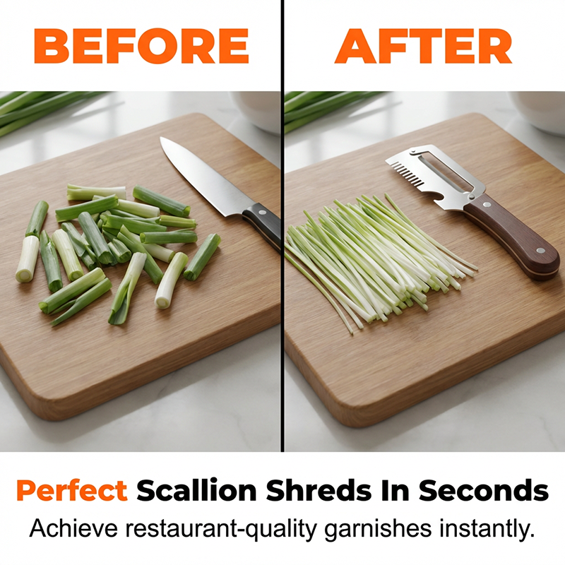 🥳HOT SALE🥳💞24K+ SOLD! Scallion Tool – From £7.99! 3-in-1 shreds, peels & opens. Premium steel & wood – grab yours! ✅