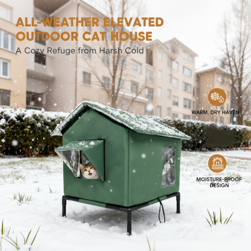 🏠🐈 All-Weather Elevated Outdoor Cat House – Waterproof, Insulated, Foldable 🌧️