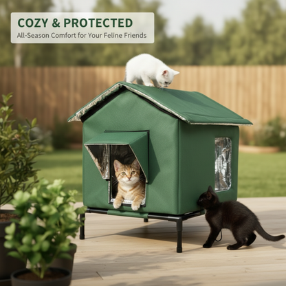 🏠🐈 All-Weather Elevated Outdoor Cat House – Waterproof, Insulated, Foldable 🌧️