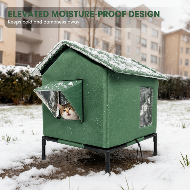 🏠🐈 All-Weather Elevated Outdoor Cat House – Waterproof, Insulated, Foldable 🌧️
