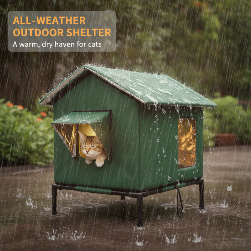 🏠🐈 All-Weather Elevated Outdoor Cat House – Waterproof, Insulated, Foldable 🌧️