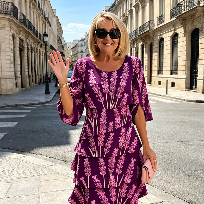 👗 40% OFF! ✨ Tiered Midi Dress – Floral Pattern, Split Sleeves, Flowy, Elegant 🌸