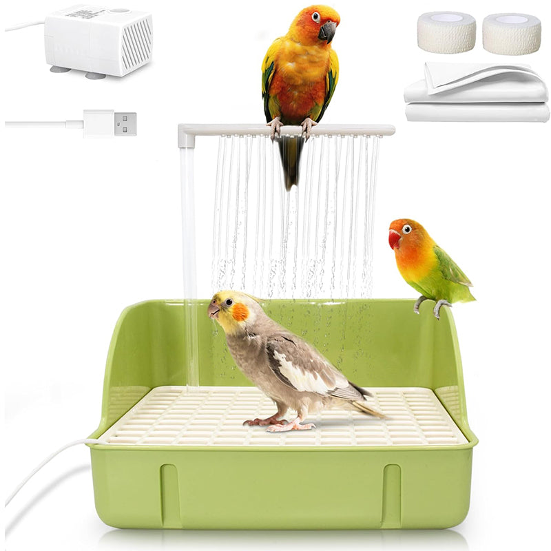 🐦 USB automatic recirculating bird bath, dual-row shower design, splash-proof and easy to clean 🚿💧