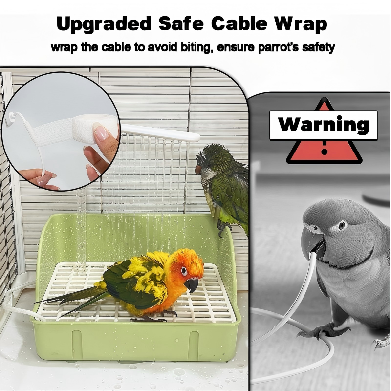 🐦 USB automatic recirculating bird bath, dual-row shower design, splash-proof and easy to clean 🚿💧