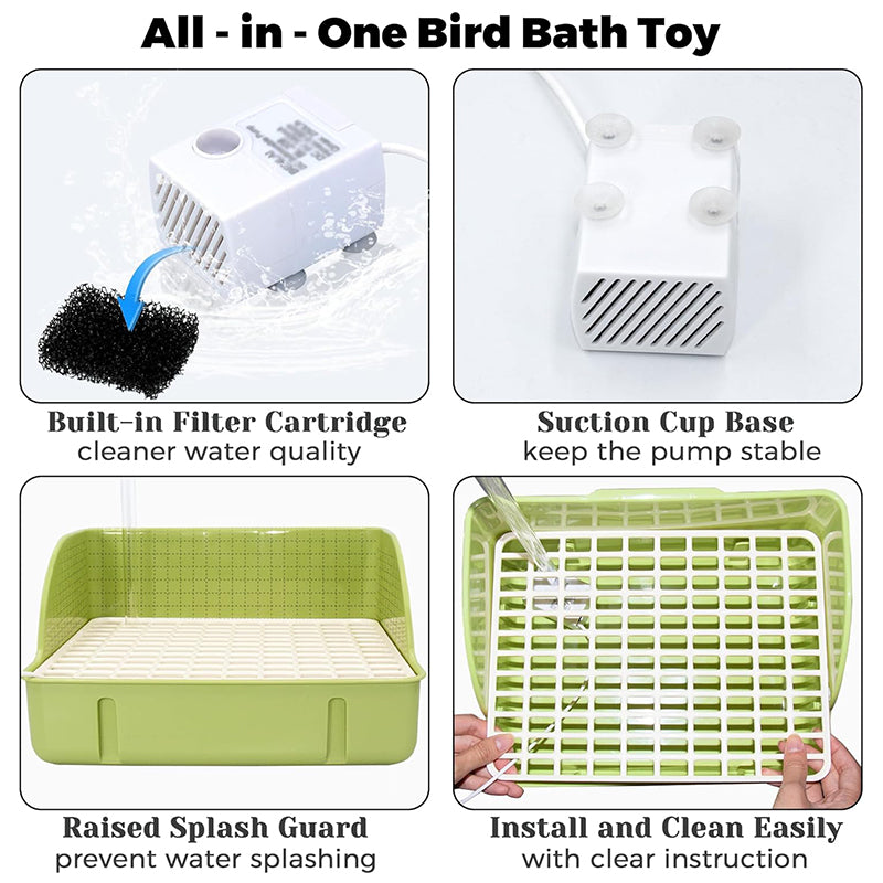 🐦 USB automatic recirculating bird bath, dual-row shower design, splash-proof and easy to clean 🚿💧