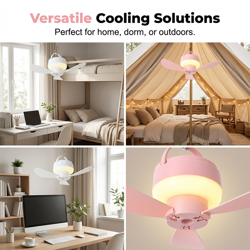 🥳2026 HOT SALE🥳💞50K+ SOLD!🏕️💤 50% OFF! Rechargeable Hanging Fan with LED Light – Silent breeze, soft night glow. Hooks anywhere, 1.5m cord. Sleep cool under canvas! 🌙✨