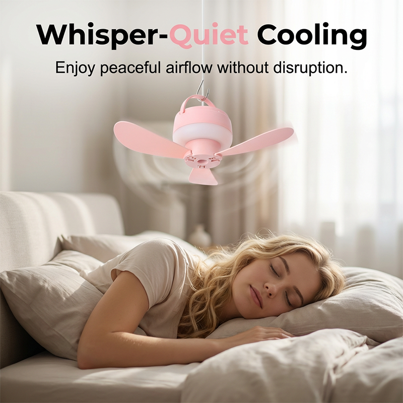 🥳2026 HOT SALE🥳💞50K+ SOLD!🏕️💤 50% OFF! Rechargeable Hanging Fan with LED Light – Silent breeze, soft night glow. Hooks anywhere, 1.5m cord. Sleep cool under canvas! 🌙✨