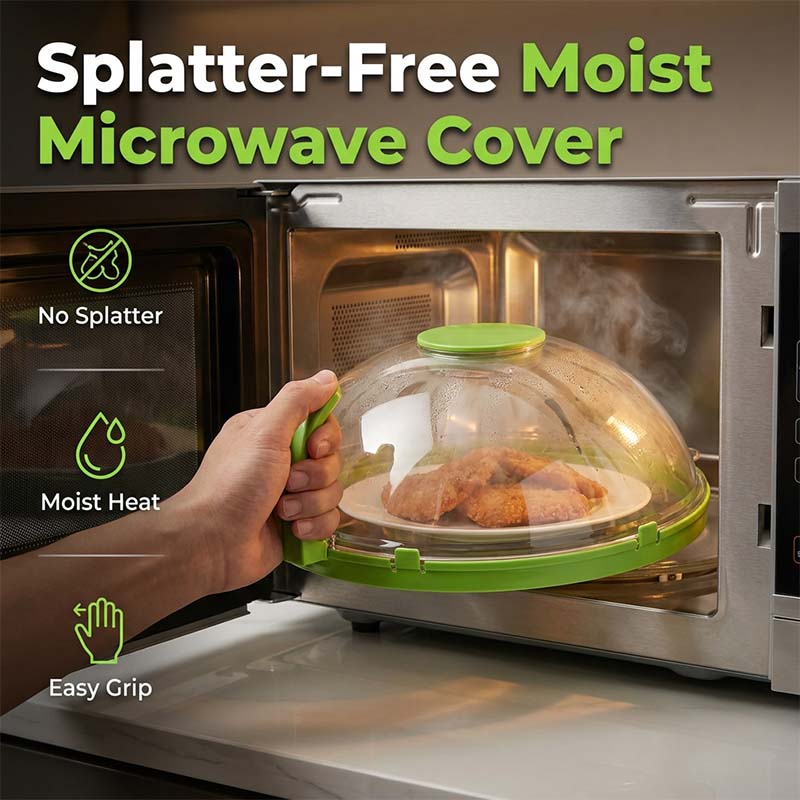 🥳2026 BESTSELLER🥾 Microwave Splatter Cover – Built-In Water Reservoir, Steam Circulation – Ergonomic Safe Grip – Fits Most Microwaves – Easy Rinse Clean! 🛡️💨