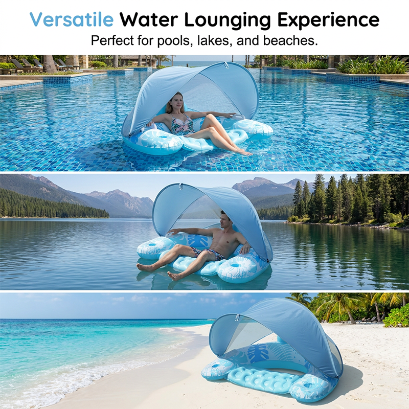 Inflatable Pool Float with Removable Sun Canopy