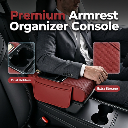 Car Armrest Cushion,5-in-1 Center Console Cover with 2 Storage Bags Cup Holder, Tissue Box Slot, Phone Slot for Sedans, Car Accessories Interior Organizers