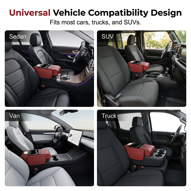 Car Armrest Cushion,5-in-1 Center Console Cover with 2 Storage Bags Cup Holder, Tissue Box Slot, Phone Slot for Sedans, Car Accessories Interior Organizers