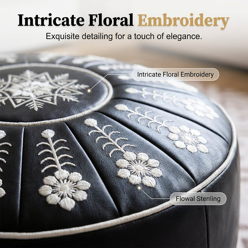 🥳2026 BESTSELLER🔥 Round Storage Ottoman – Intricate Floral Embroidery, Hidden Compartment – Comfortable Extra Seating – Premium Durable Material! 🛡️💨