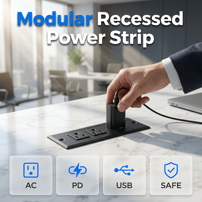 Modern Recessed Desktop Power Strip
