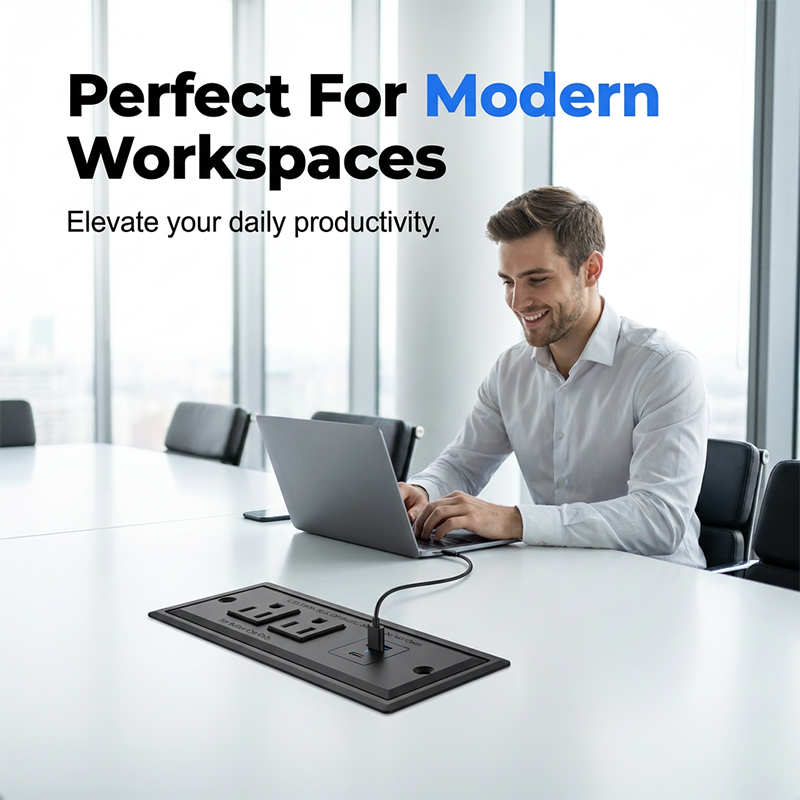 Modern Recessed Desktop Power Strip