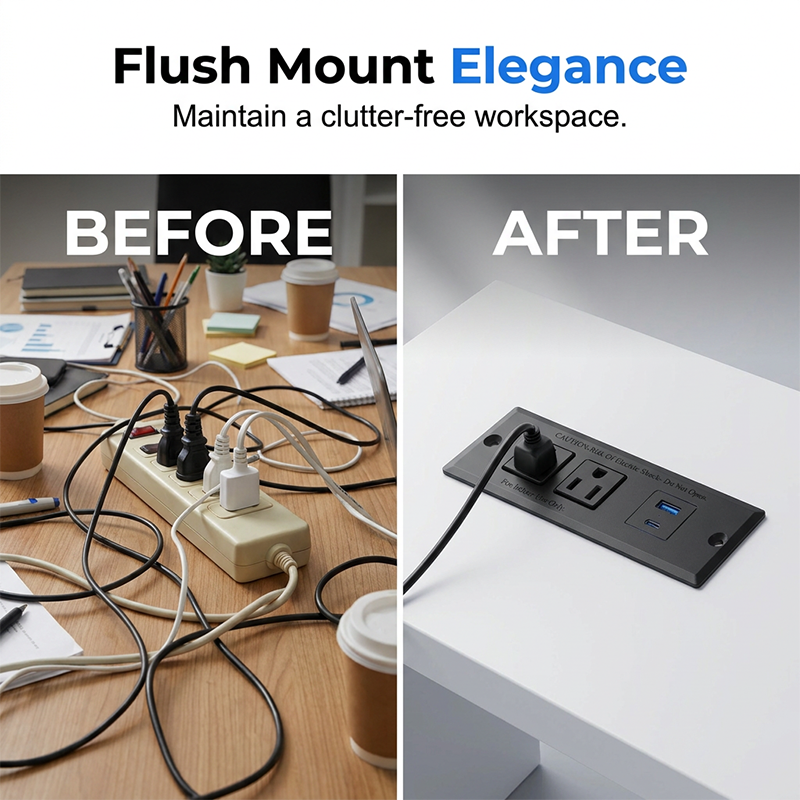 Modern Recessed Desktop Power Strip