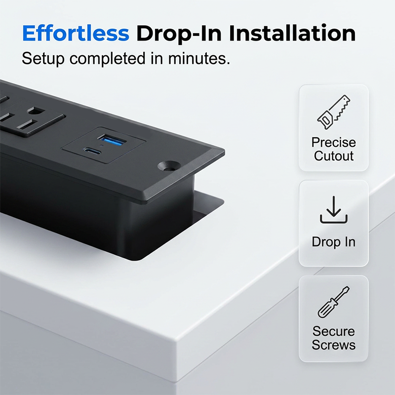Modern Recessed Desktop Power Strip