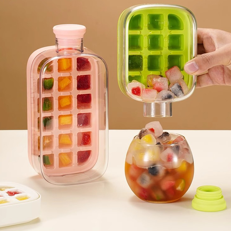 ❄️2-in-1 Ice Cube Maker Water Bottle Built-In Ice Tray, Food-Grade Silicone, Bpa-Free. Make Ice & Store Water In One Bottle – Ideal For Gym, Office & Travel! 🏋️‍♂️💼✈️