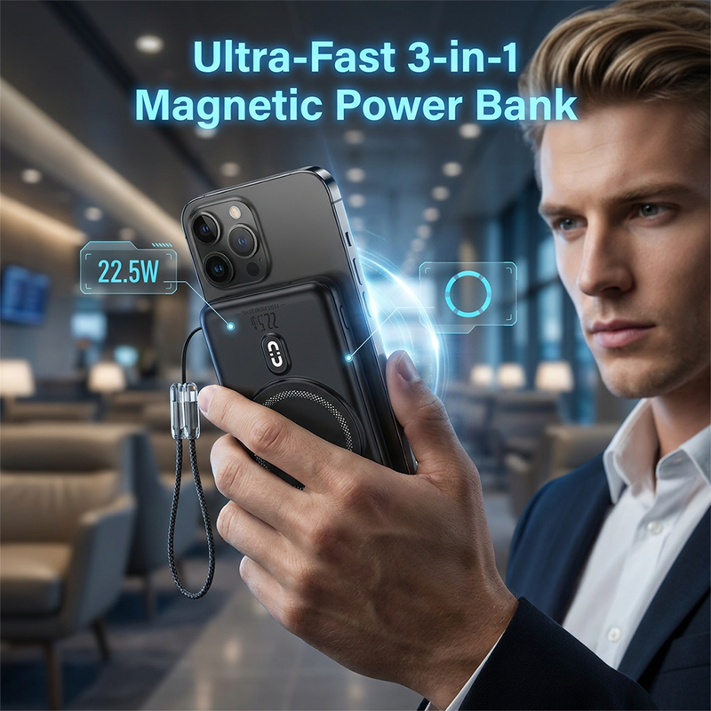 🥳2026 BESTSELLER🥳 Magnetic Power Bank – 3-in-1 with Built-in Lanyard Cable – Fast Charging, Secure Snap – 10000mAh/20000mAh! 🛡️💨