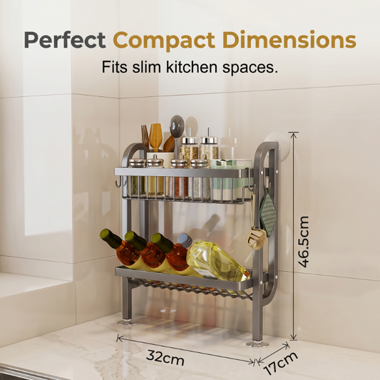 Slim Wall-Mounted Spice Organizer Drill-Free Carbon Steel Kitchen Countertop Storage Rack