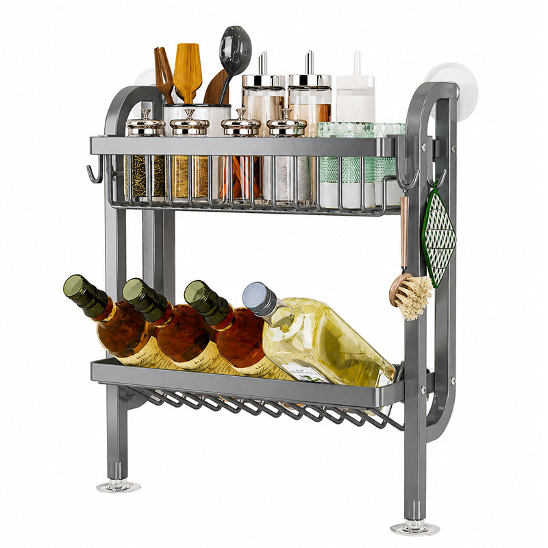 Slim Wall-Mounted Spice Organizer Drill-Free Carbon Steel Kitchen Countertop Storage Rack