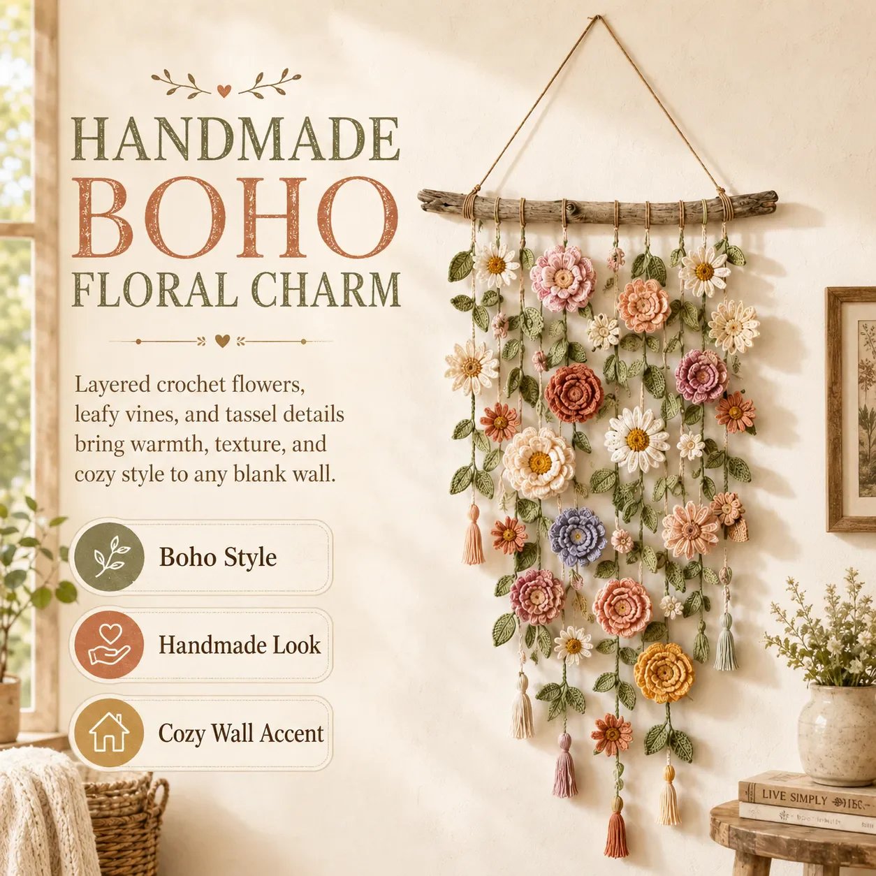 🌸Crochet Flower Wall Hanging Decor Handmade🌸Handcrafted Items from the School for Middle-Aged and Elderly Artisans