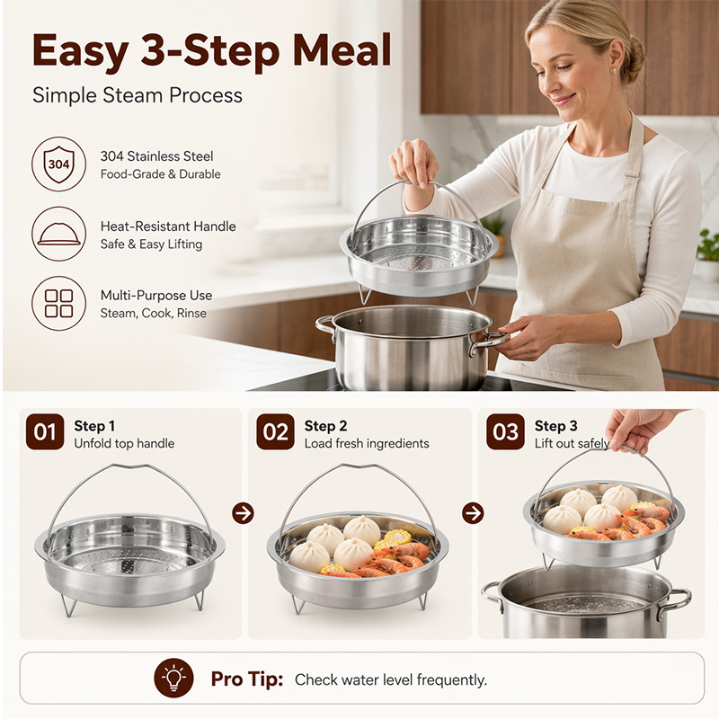 Stainless Steel Steamer Basket Insert with Handle