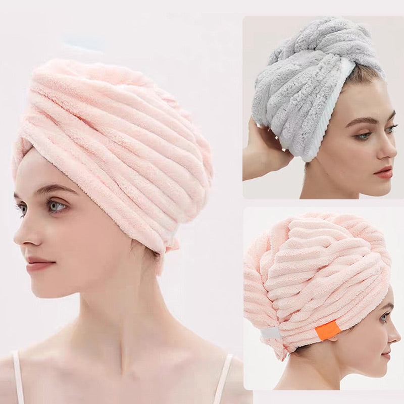 Hair Drying Towel Cap with Button