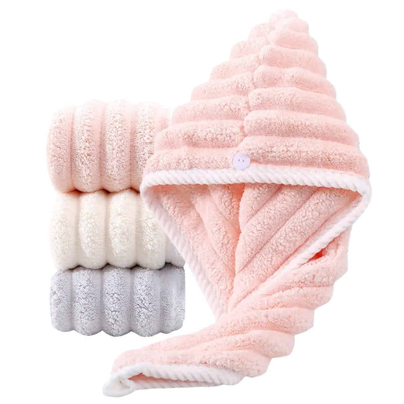 Hair Drying Towel Cap with Button