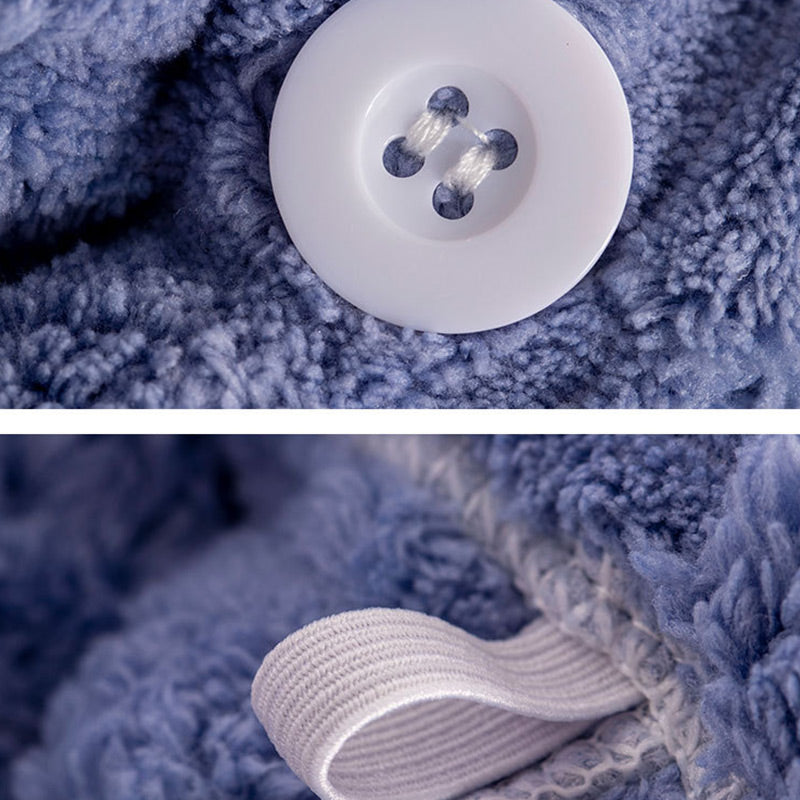 Hair Drying Towel Cap with Button