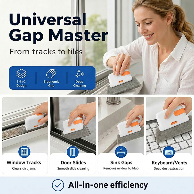 🔥Buy 1 Get 1 Free💥3-in-1 Window Track Cleaning Tool with Scrubbing Pad