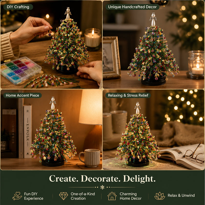 🔥Hot Sale 50% OFF🔥 Elegant Beaded Mini Christmas Tree – Collector's Holiday Decor Set, Tabletop 🎄