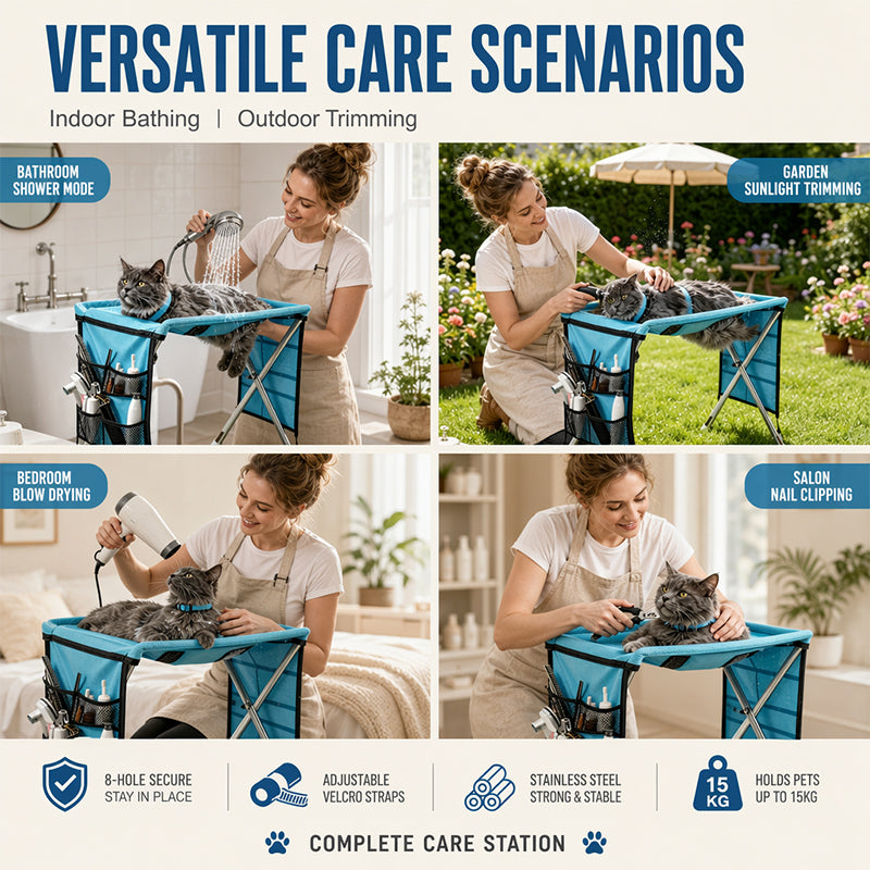 🥳2026 HOT SALE🥳💞50K+ SOLD!🛋️🐕 50% OFF! 2‑in‑1 Foldable Pet Grooming Bed – Groom standing up, no more bending! Stable & comfortable for nail trimming & drying. A back‑saver for seniors! 💪✨