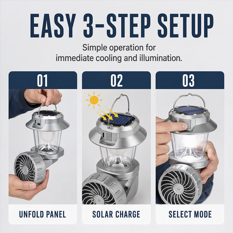 🥳2026 BESTSELLER🥳 Solar Folding Fan Lantern – 2-in-1, Solar Charging, Impact-Resistant, Weatherproof, Adjustable Brightness & Speed! 🌞💨