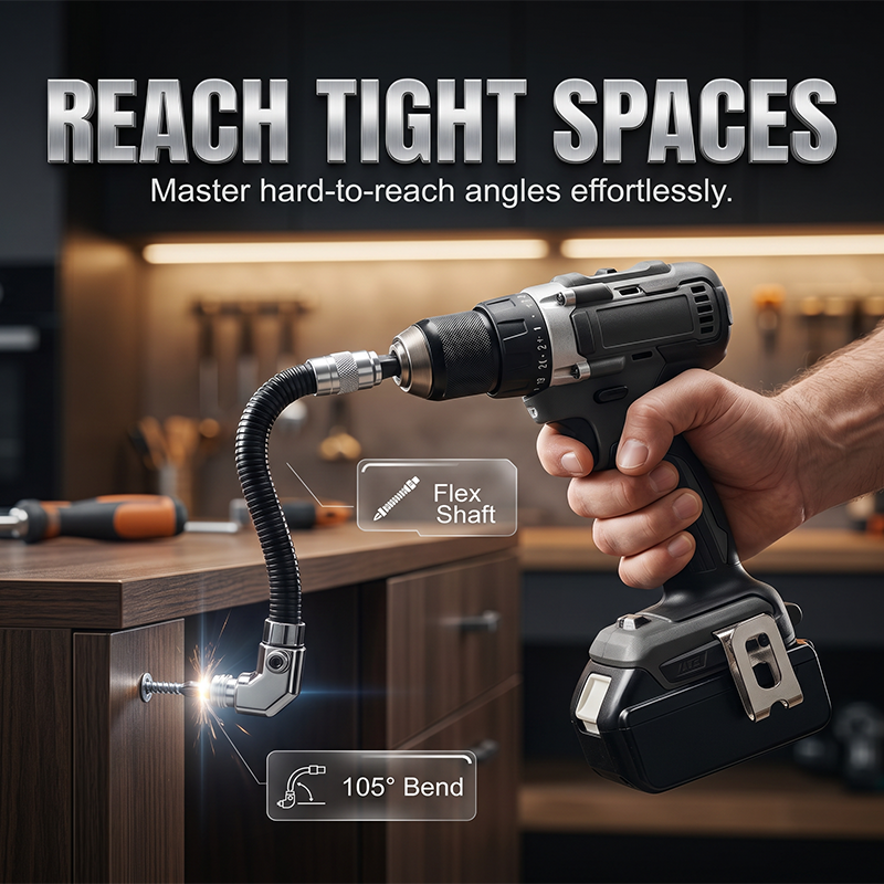 🥳2026 BESTSELLER🥾 Right Angle Driver – 105° Flexible Reach, Universal Hex Shank – Industrial Alloy Steel – High Torque – Fits Most Drills & Bits! 🛡️💨