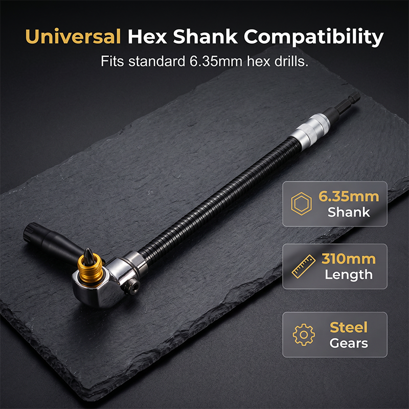🥳2026 BESTSELLER🥾 Right Angle Driver – 105° Flexible Reach, Universal Hex Shank – Industrial Alloy Steel – High Torque – Fits Most Drills & Bits! 🛡️💨