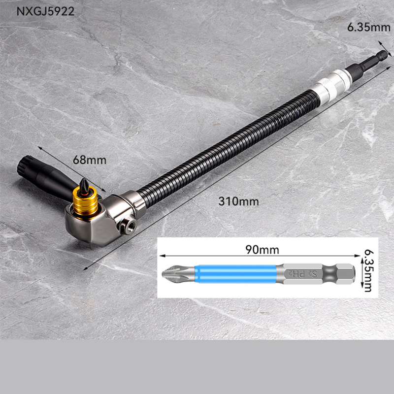 🥳2026 BESTSELLER🥾 Right Angle Driver – 105° Flexible Reach, Universal Hex Shank – Industrial Alloy Steel – High Torque – Fits Most Drills & Bits! 🛡️💨