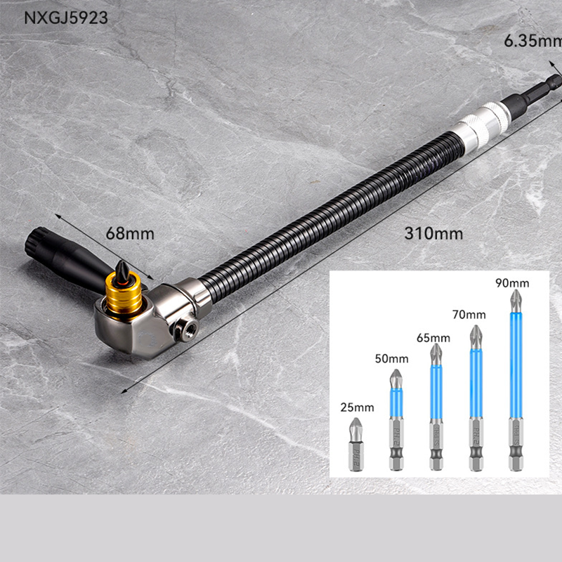 🥳2026 BESTSELLER🥾 Right Angle Driver – 105° Flexible Reach, Universal Hex Shank – Industrial Alloy Steel – High Torque – Fits Most Drills & Bits! 🛡️💨
