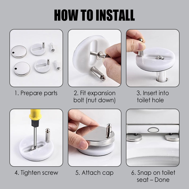🚽 Toilet seat mounting bolts – 304 stainless steel, fits 99% of toilets, expansion bolt mechanism. Tool-free install. 50% OFF! 🔩✨