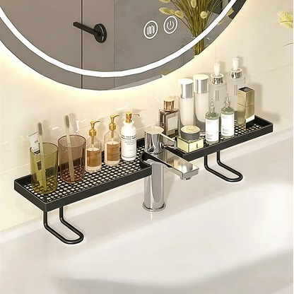 🚿CLUTTERED SINK? FIX IT FAST!🚿 Over-Faucet Shelf – No Tools Needed, Quick-Drain Base, Rust-Proof – Holds Skincare & More! 🧴