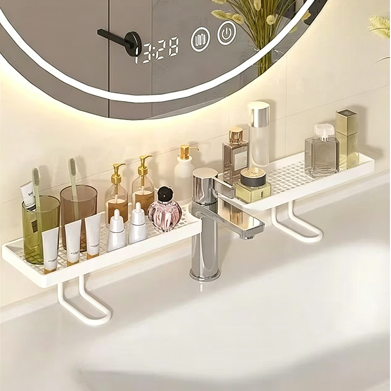 🚿CLUTTERED SINK? FIX IT FAST!🚿 Over-Faucet Shelf – No Tools Needed, Quick-Drain Base, Rust-Proof – Holds Skincare & More! 🧴