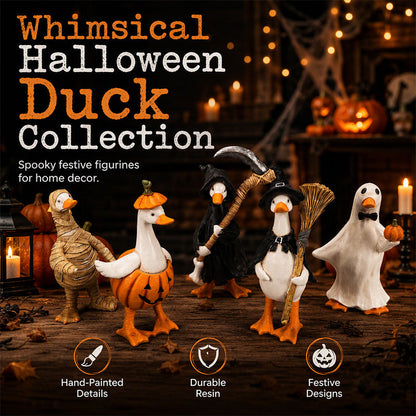🎃BORING HALLOWEEN DECOR?🎃 Spooky Duck Set – Hand-Painted, 5 Characters, Weather-Resistant – For Shelves, Desks & Outdoors! 🦇