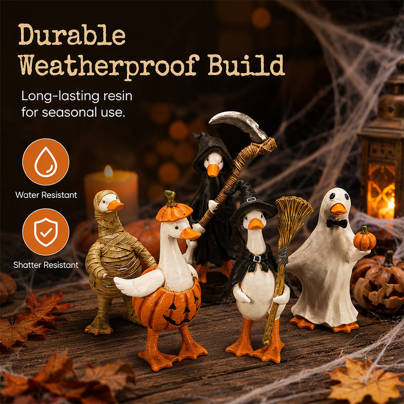 🎃BORING HALLOWEEN DECOR?🎃 Spooky Duck Set – Hand-Painted, 5 Characters, Weather-Resistant – For Shelves, Desks & Outdoors! 🦇