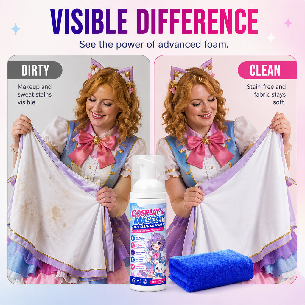 👗COSTUME STAIN? FIX IT FAST!👗 Portable Foam Cleaner – Waterless Formula, Removes Dirt & Residue – Complete Kit with Towel! 🎭
