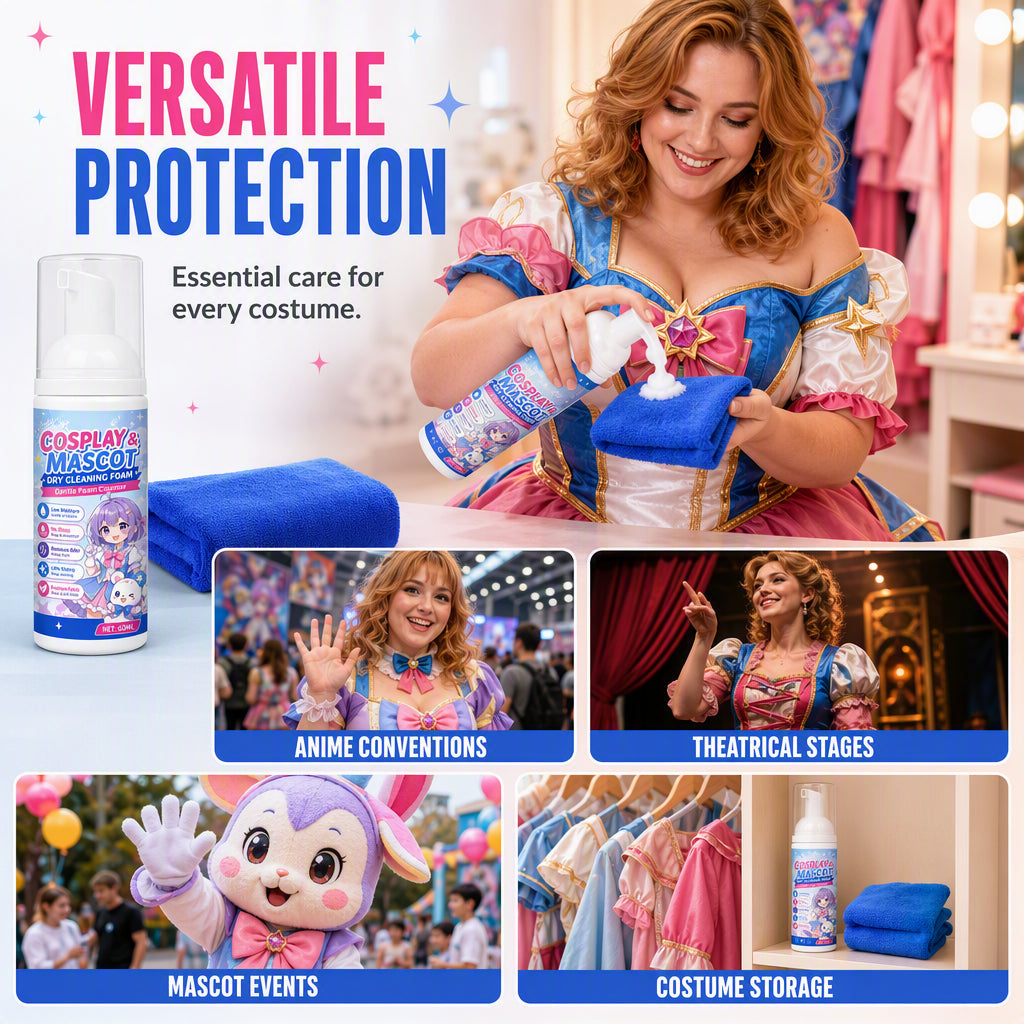 👗COSTUME STAIN? FIX IT FAST!👗 Portable Foam Cleaner – Waterless Formula, Removes Dirt & Residue – Complete Kit with Towel! 🎭