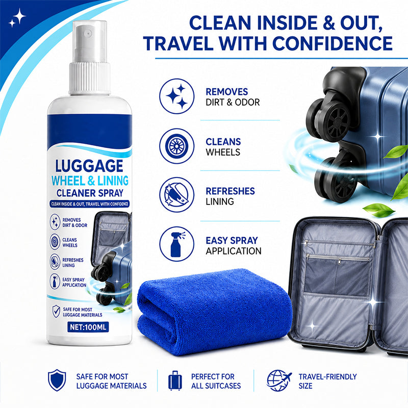 🔥 Multi-Surface Luggage Cleaning Spray – Gentle Formula for ABS, Polycarbonate, Leather & Canvas – Ideal for Pre-Trip & Post-Travel Care 🧳🧴
