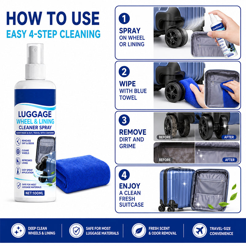 🔥 Multi-Surface Luggage Cleaning Spray – Gentle Formula for ABS, Polycarbonate, Leather & Canvas – Ideal for Pre-Trip & Post-Travel Care 🧳🧴